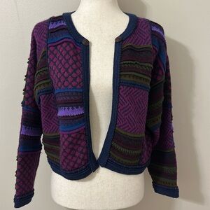 ISCAYO Womens Pure Alpaca Open Front Multicolor Patchwork Cardigan Sz Small Boho